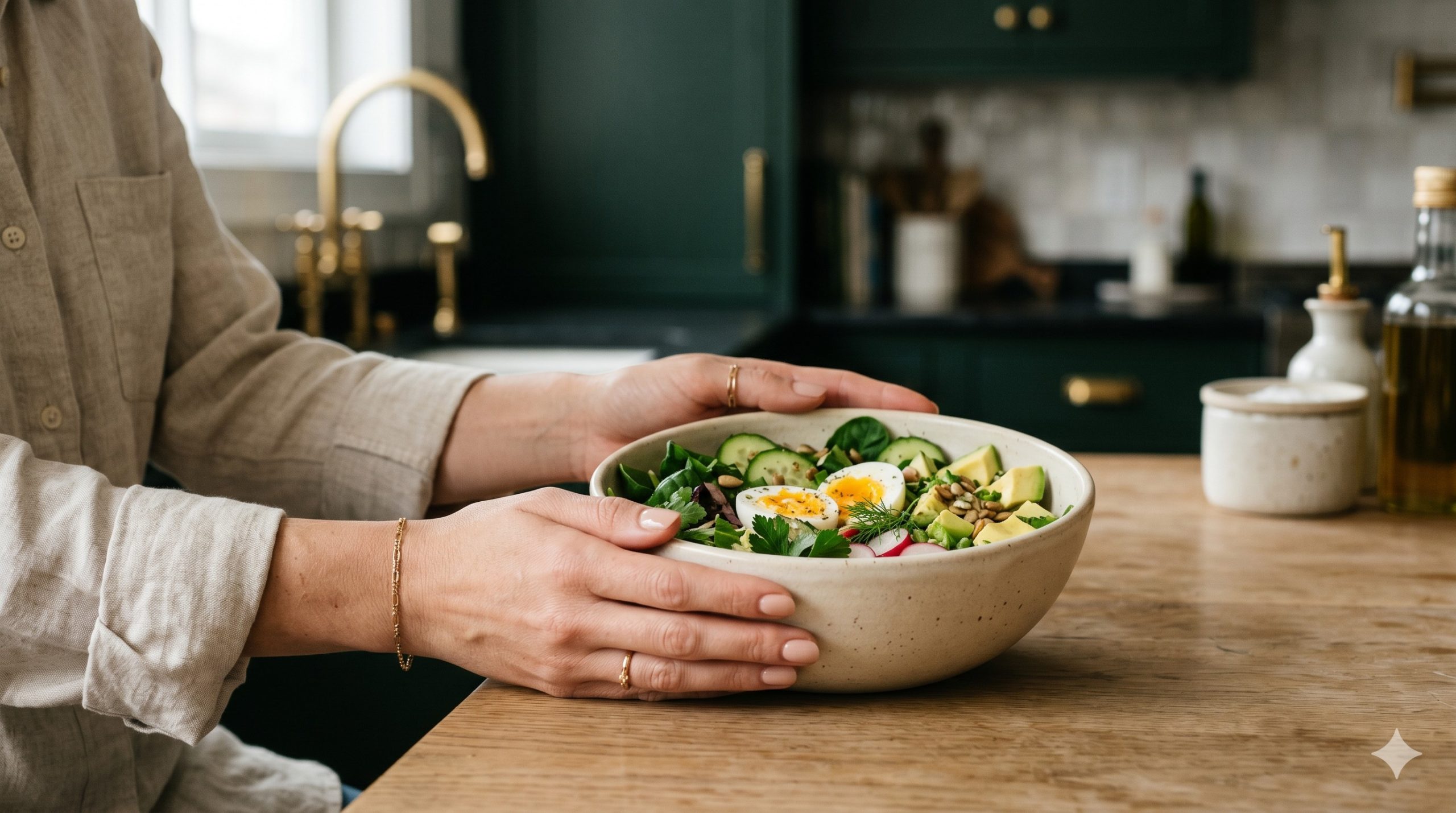 Hands holding a nourishing whole-food meal bowl